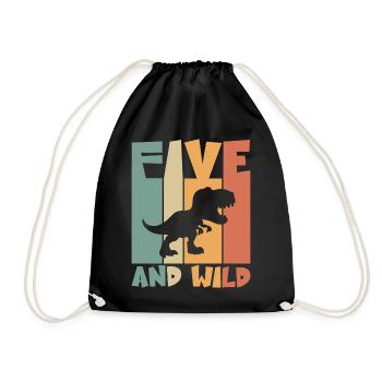 5 birthday Dino 5 years children's birthday - Drawstring Bag - black - Front