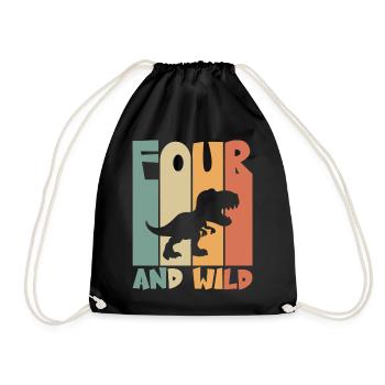 4 birthday Dino 4 years children's birthday - Drawstring Bag - black - Front