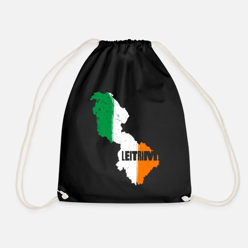 Leitrim Ireland Flag | County Outline Map - Drawstring Bag - black
