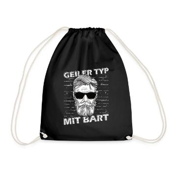 Geiler Typ mit Bart Hip Oberlippenbart Bärtig - Turnbeutel - Schwarz - Vorne