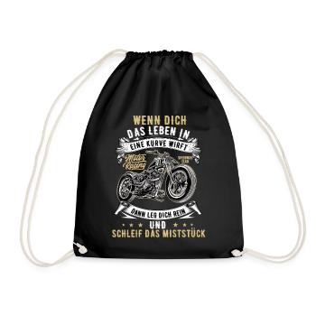 Motorrad Biker Motorradfahrer bike Rocker Rentner - Turnbeutel - Schwarz - Vorne