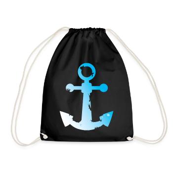 used look anchor symbol seafaring water sea graphic - Drawstring Bag - black - Front