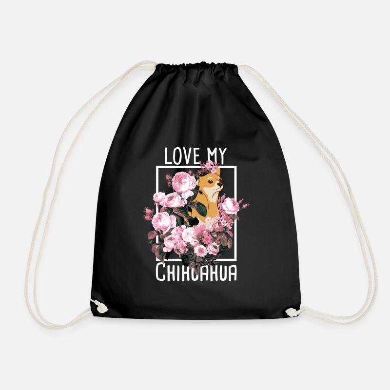 I Love My Chihuahua - Drawstring Bag - black