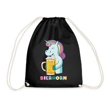 Bierhorn Einhorn mit Bier - Turnbeutel - Schwarz - Vorne