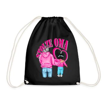 STOLZE OMA Enkelin schwarze Haare Herz Pink - Turnbeutel - Schwarz - Vorne