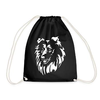 Collie Kopf "Black Edition" - Turnbeutel - Schwarz - Vorne