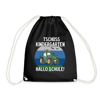 Traktor Tschüss Kindergarten Hallo Schule - Turnbeutel - Schwarz - Vorne