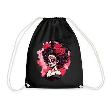 Dia de los muertos femme maquillage avec des fleurs - Sac de sport léger - noir - Devant