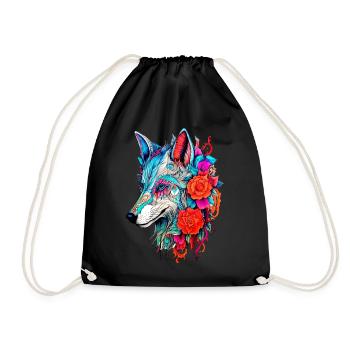 Wolf mit Blumen Mädchen - Turnbeutel - Schwarz - Vorne