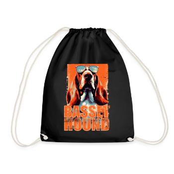 Basset Hound Dog With Sunglasses - Drawstring Bag - black - Front