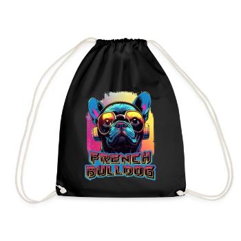 French Bulldog Wearing Sunglasses And Headphones - Drawstring Bag - black - Front