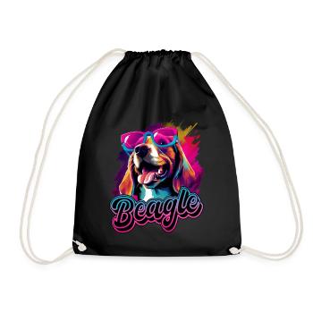 Beagle Dog With Sunglasses - Drawstring Bag - black - Front