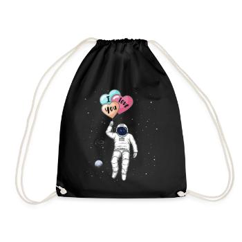 Astronaut, Ich liebe dich, Herz Ballons - Turnbeutel - Schwarz - Vorne