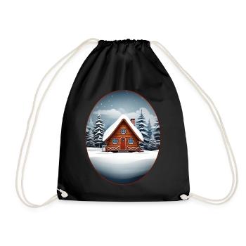 Wooden house, Christmas hut - Drawstring Bag - black - Front