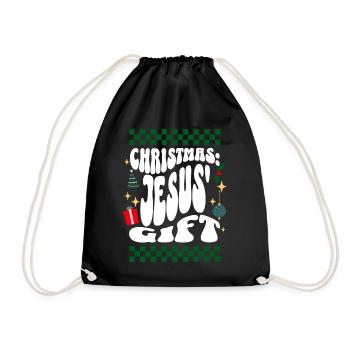 Christmas Jesus Gift - Christians Retro Ugly Xmas - Drawstring Bag - black - Front