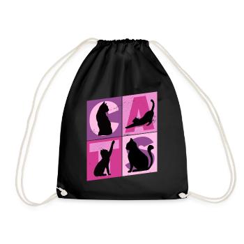 Katzen Silhouetten Pink Rosa Lila Vintage Retro - Turnbeutel - Schwarz - Vorne