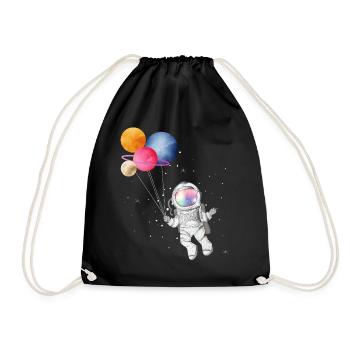 Astronaute avec des planètes colorées en guise de ballons - Sac de sport léger - noir - Devant