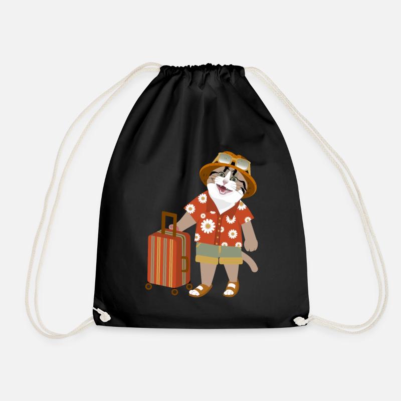cat traveling mood - Drawstring Bag - black