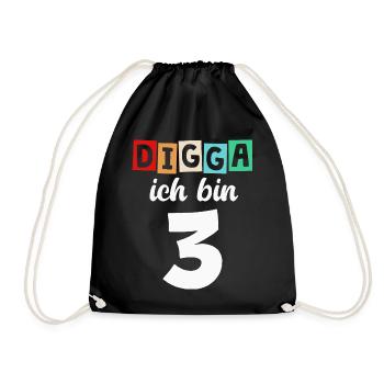 Digga Ich Bin 3 Jahre 3. Geburtstag - Turnbeutel - Schwarz - Vorne