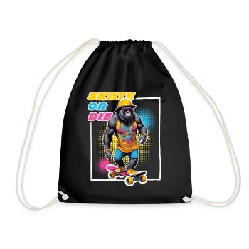Skater Gorilla mit Sonnenbrille & Spruch - Turnbeutel - Schwarz - Vorne