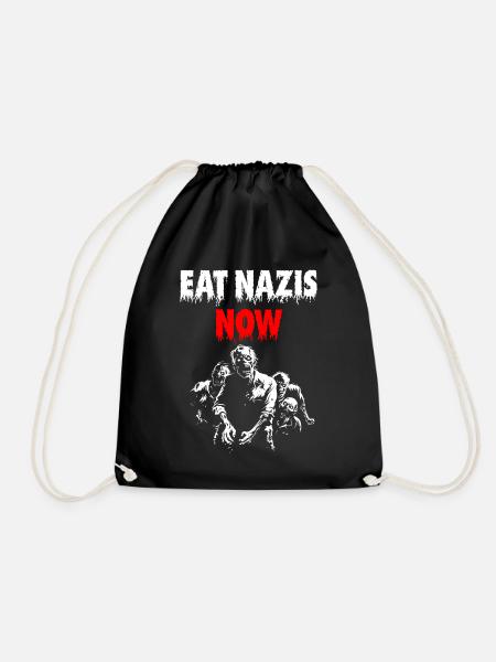 EAT NAZIS NOW - Drawstring Bag - black