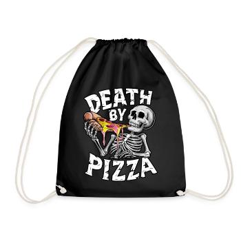 Humorous Skeleton Eating Pizza Graphic Design - Drawstring Bag - black - Front