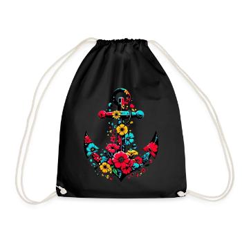 An Anchor with Flowers - Drawstring Bag - black - Front