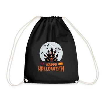 Frohes Halloween, Spukhaus, Fledermäuse - Turnbeutel - Schwarz - Vorne