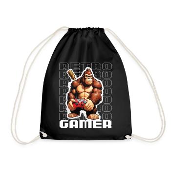 Retro Gamer Gorilla mit Controller Konsolenspiele - Turnbeutel - Schwarz - Vorne