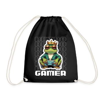 Retro Gamer Frosch mit Controller Konsolenspiele - Turnbeutel - Schwarz - Vorne