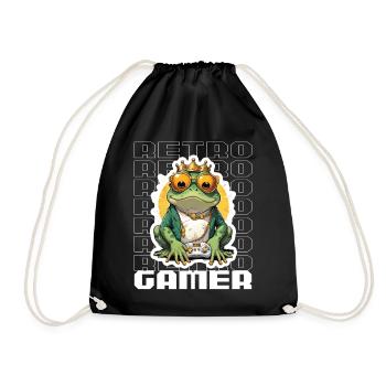 Retro Gamer Frosch mit Controller Konsolenspiele - Turnbeutel - Schwarz - Vorne