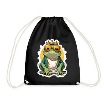 Retro Gamer Frosch mit Controller Konsolenspiele - Turnbeutel - Schwarz - Vorne