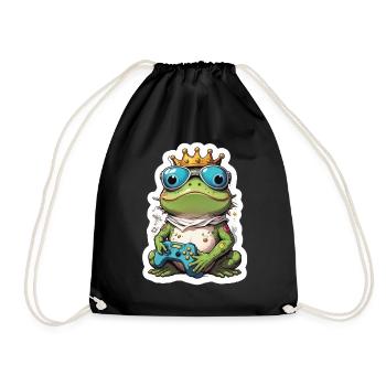 Retro Gamer Frosch mit Controller Konsolenspiele - Turnbeutel - Schwarz - Vorne