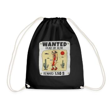 Wanted Dead or Alive Funny Hot Dog Cowboy - Drawstring Bag - black - Front