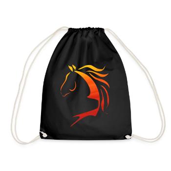 Pferd, Pferdekopf, Grafik, Horse, Cheval, Logo - Turnbeutel - Schwarz - Vorne
