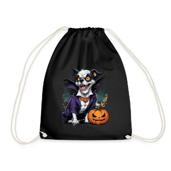 Halloween - Hund Grusel mit Kürbis - Turnbeutel - Schwarz - Vorne