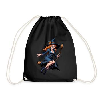 Halloween Witch With Pumpkin Illustration - Drawstring Bag - black - Front