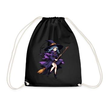 Cute witch with broom and bats - Drawstring Bag - black - Front