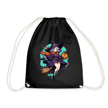 Cute witch with broom and bats - Drawstring Bag - black - Front