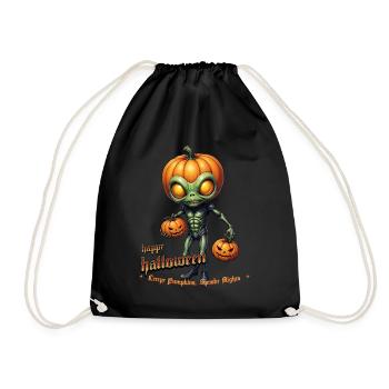 Alien with pumpkin heads Halloween - Drawstring Bag - black - Front