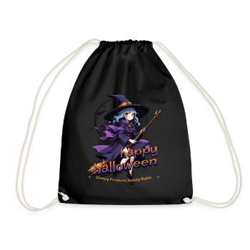 Cute witch with broom and bats - Drawstring Bag - black - Front
