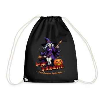 Halloween Witch With Pumpkin Illustration - Drawstring Bag - black - Front