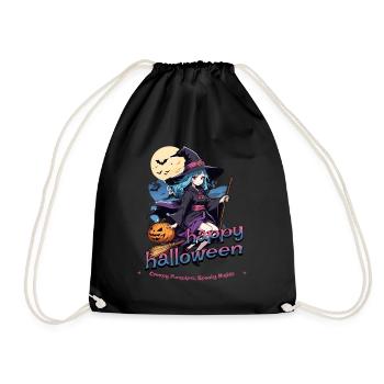 Cute witch with broom and bats - Drawstring Bag - black - Front
