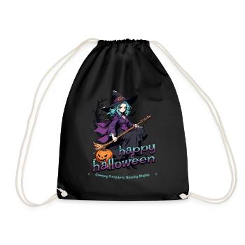 Cute witch with broom and bats - Drawstring Bag - black - Front