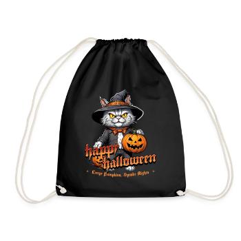Halloween Cat with Pumpkin - Drawstring Bag - black - Front