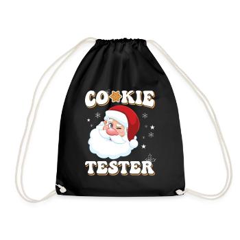 Christmas Cookie Tester Fun with Santa - Drawstring Bag - black - Front