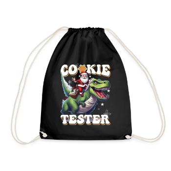 Weihnachtlicher Dino Trex Cookie Tester - Turnbeutel - Schwarz - Vorne