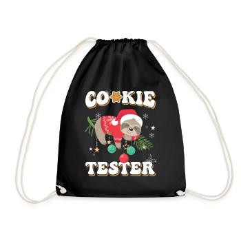 Lustiger Cookie Tester Faultier Im Weihnachtslook - Turnbeutel - Schwarz - Vorne