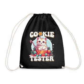 Cute Cookie Tester Kitten Illustration - Drawstring Bag - black - Front
