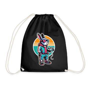 Gamer bunny with controller in retro look - Drawstring Bag - black - Front